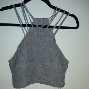 Two Piece Grey Strappy Sparkly Homecoming Dress